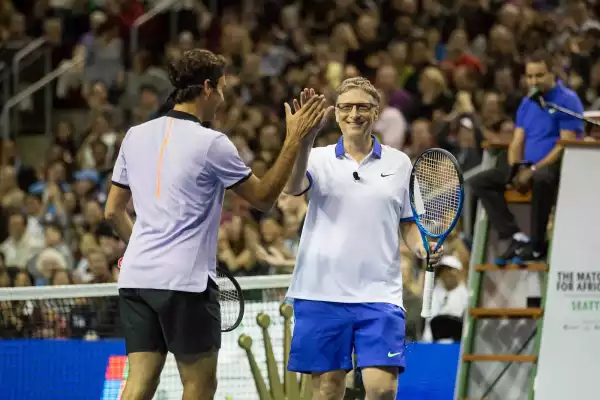 Bill Gates And Tennis Star, Roger Federer Raise $2 million For Africa In Tennis Match. Photo